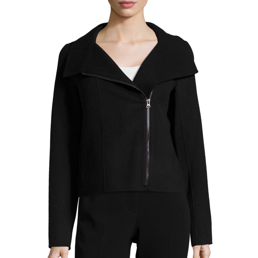 VINCE Asymmetrical Zip Wool Black Coat Jacket